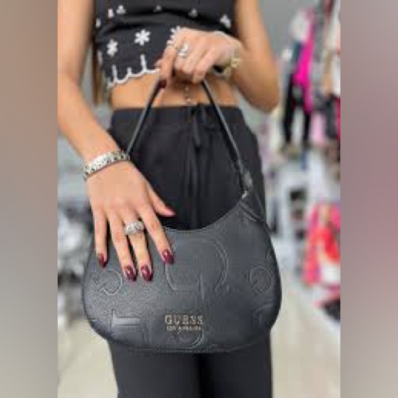 GUESS Embossed Black Shoulder Bag - Picture 1 of 3